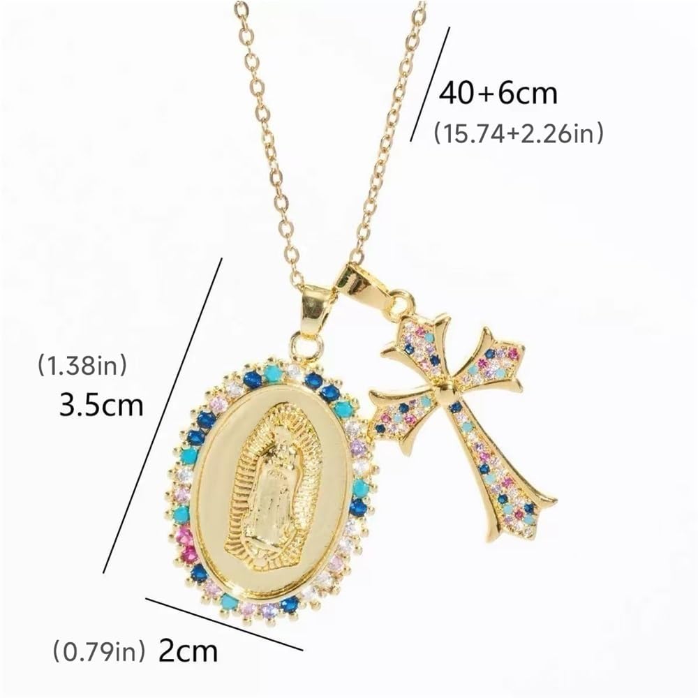 Médaille Vierge Marie Croix Crucifix Médaillon Pièce Scapulaire Collier Femme
