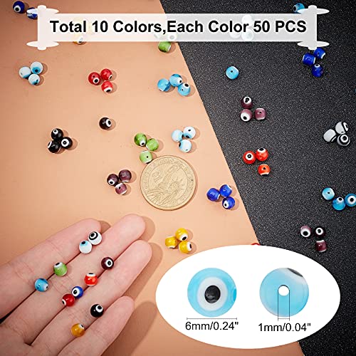 Ph Pandahall 500Pcs Evil Eye Lampwork Beads, 6Mm 10 Color Round Eye Spacer Beads Handmade Beads Glass Turkish Beads For Halloween Diy Jewelry Bracelet Earring Necklace Craft Making #TOP2