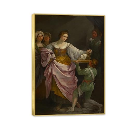 Guido Reni Canvas Print Wall Art Salome with the Head of Saint Famous Giclee Art Religious Paintings Artwork Picture Poster Wall Decor for Living Room Offices Church 55x40cm(22x16in)Gold frame