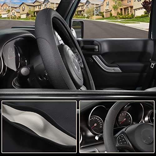 SEG Direct Car Steering Wheel Cover for F-150 Tundra Range Rover 15.5-16 inch, Black Microfiber Leather - Thumbnail 3