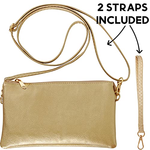 Clutch Purse Wristlets For Women - Gold Clutch Purses For Women Evening, Small Gold Purse, Gold Crossbody Purse, Gold Wristlet Bag, Gold Purses For Women Evening, Vegan Leather Gold Handbags For Women #TOP4