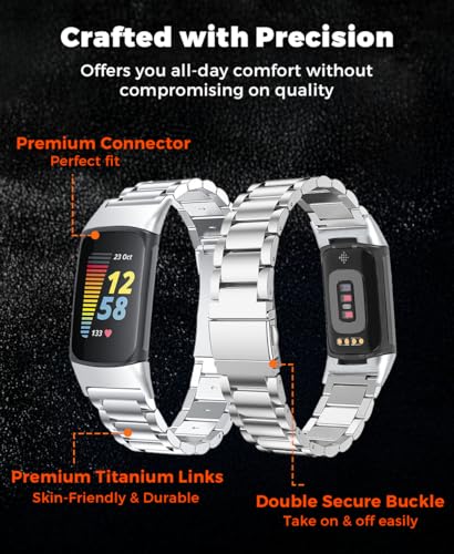 Correa de titanio compatible con Fitbit Charger 6/5 miniatura 4