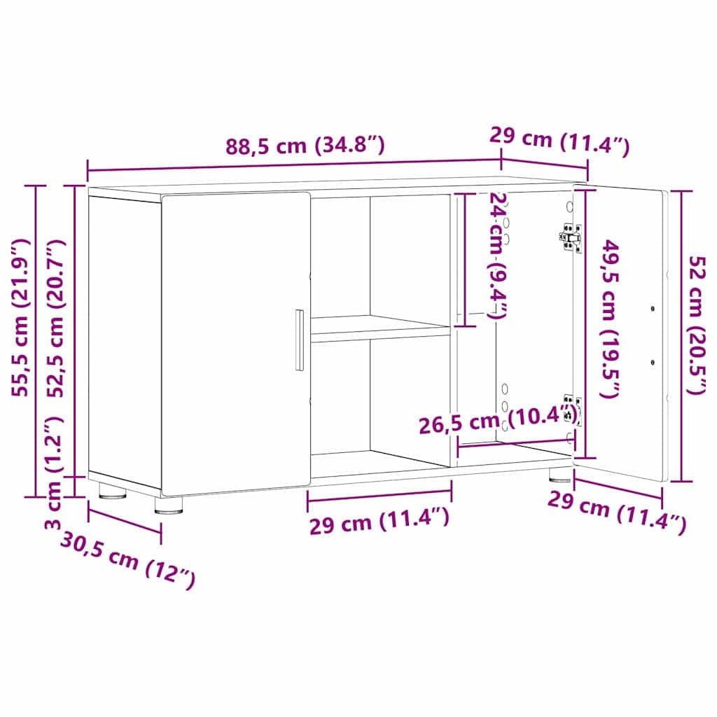 Florin, credenza in robusto legno, 88,5 x 30,5 x 55,5 cm, grigio sonoma, con ampio spazio di archiviazione, opaca, versatile, per soggiorno, casa, ufficio e camera familiare