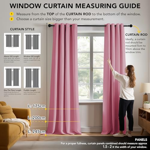 Image of Deconovo Functional Blackout Curtains Thermal Insulated Curtains Blackout Eyelet Curtains for Living Room Pink W52 x L95 Inch One Pair