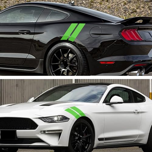 Image of TOMALL 2 Pair Racing Sport Stripe Vinyl Decals for Car Fender Hood Bumper Trunk Auto Stripe Graphic Stickers Decorations for Pickup Vehicle SUV Truck Off-Road (Green)