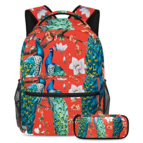 Sac à dos paon aquarelle avec trousse pour ordinateur portable femme et homme