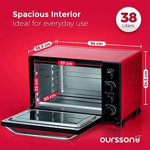 Mini-oven, elektrisch, convectie, roest, staande oven, draaispies, binnenverlichting, dubbele beglazing, capaciteit 38 liter, 2000 W, 12 kookcombinaties, rood - Afbeelding 4