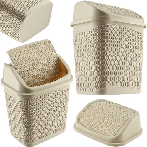 KADAX Mülleimer mit Schwingdeckel, Müllkorb, Abfallbehälter mit Deckel, Abfalleimer aus Plastik, Schwingdeckeleimer, Papierkorb mit Rolldeckel (Beige)