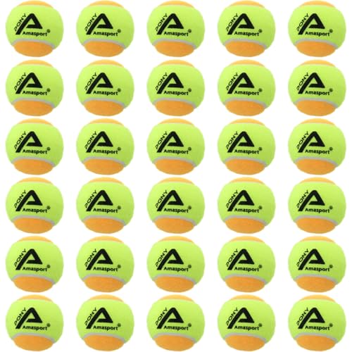 AMA SPORT Orange Tennis Balls - 50% Low Compression Stage 2 - Tennis Balls for Beginners Youth Training Practicing Ball (30 Pack)