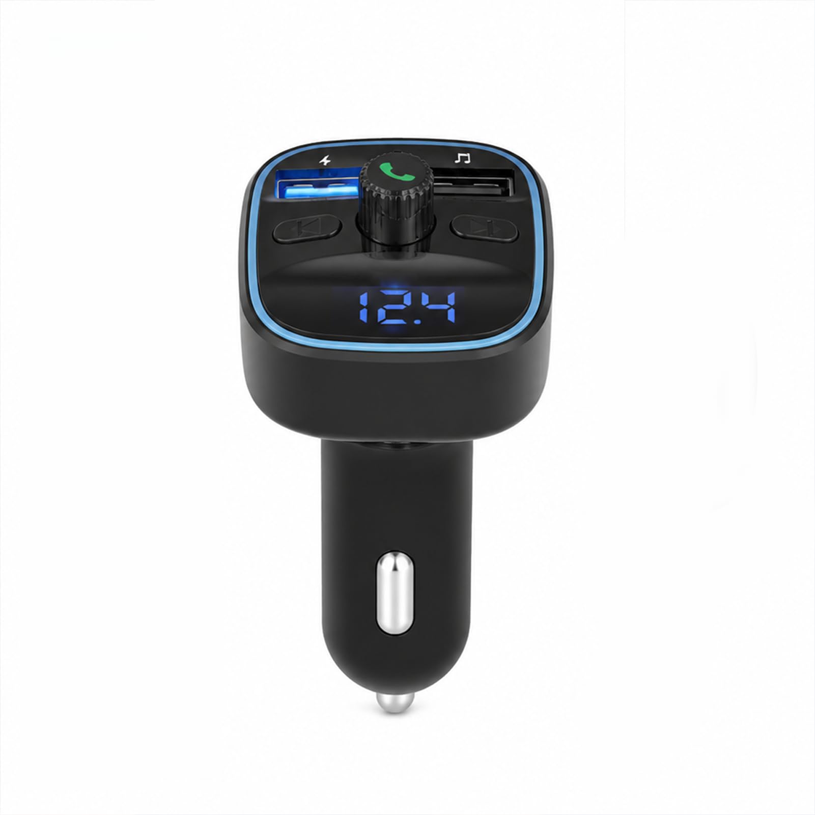 Bluetooth FM-Transmitter, Auto Bluetooth-Adapter mit Doppel-USB-Port 5V 2,4A/1A, Freisprecheinrichtung, USB- & SD-Karten-MP3-Player, Batteriespannungsanzeige, Kabelloses Audio-Autoladegerät