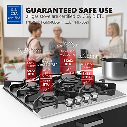 Homtone Gas Cooktop, Built In Gas Stove With 4 Sealed Burners, Glass Top, 30032 Btu Total, Ng/Lpg Convertible Hob For Apartments And Indoor Use, 23 Inch #TOP1