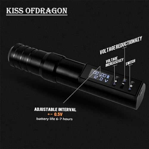 Kiss Of Dragon KOD-7099-LRDCB1KIT Tattoo Gun Kit - Kiss Of Dragon Tattoo Kit Complete Wireless Tattoo Machine 2400Mah Power Supply 20Pcs Cartridge Needles Tattoo Ink Practice Skin Bandage thumb #2