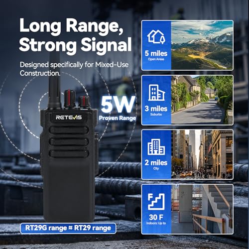 Image of Retevis RT29G Constuction Walkie Talkies Long Range with Repeater Kit,4Pack