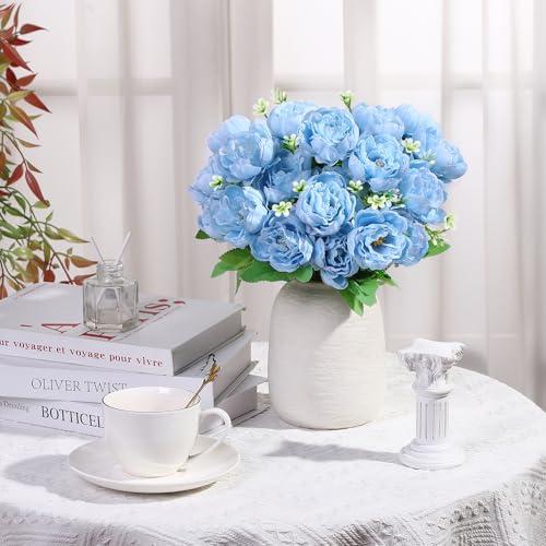 Image of 8 Pack Blue Peonies Artificial Flowers, Fake Silk Hydrangea Bouquet for Bridal Wedding Home Table Decor Reusable Dining Opening Ceremony Birthday Arrangement Faux Floral