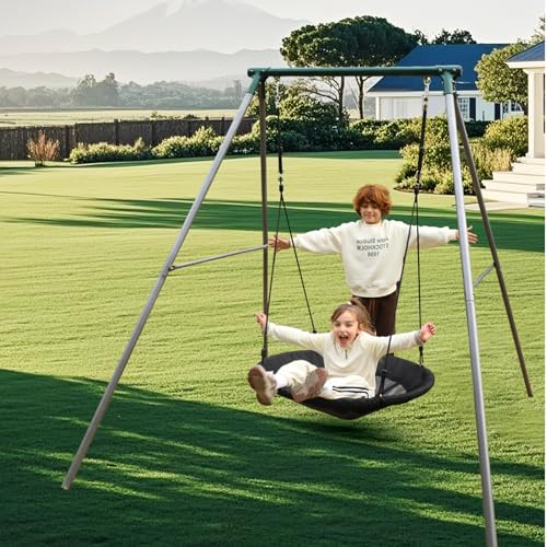 LeisureStar 39" Saucer Swing Set with 2" Frame Stand and Adjustable Rope, Metal Swingsets for Backyard and Playground, Heavy Duty Outdoor Swing Set for Kids Ages 3+, 440 lbs Capability, 71.6" High