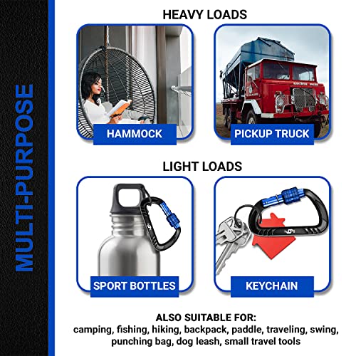 RHINO Produxs 12kN (2697 lbs) Heavy Duty, Locking, Auto Locking, Wiregate Carabiner Clips, for Securing Pets, Outdoor, Camping, Hiking, Hammock, Dog Leash Harness, Keychains