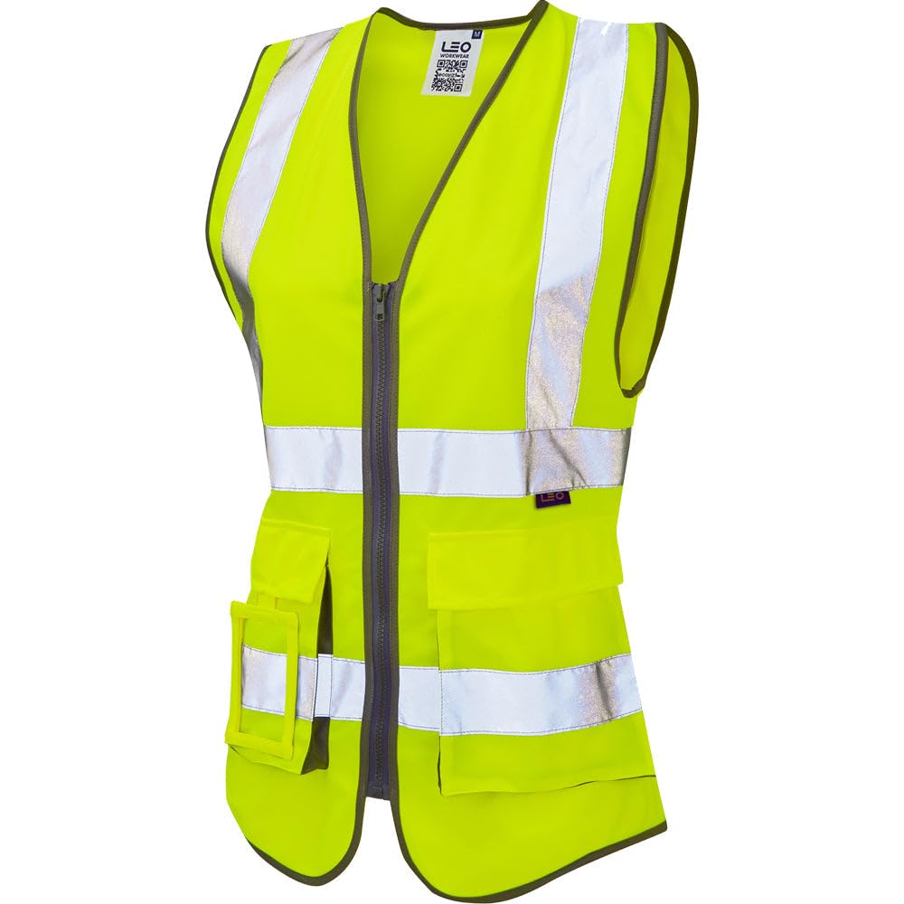 Leo Workwear LYNMOUTH Hi-Vis Multipocket Knitted Polyester Ladies Superior Waistcoat, XXL, Yellow