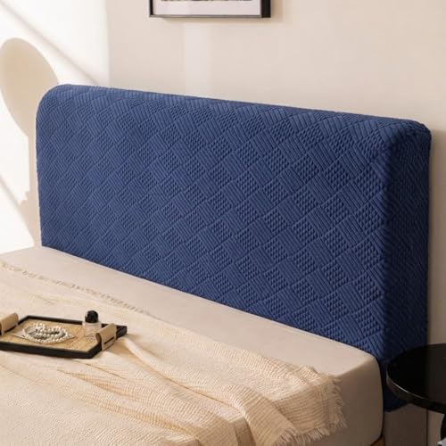 Image of HOMETHREADS Stretchable Lycra /Velvet Headboard Cover | Soft, Dust-Proof & Wrinkle-Resistant Bed Back Protector | Fits Leather, Wooden & Fabric Bedsides | for 6ft to 6.5ft Beds | (Navy, 175x65cm)