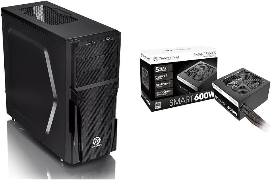 Thermaltake Versa H21 ATX Mid Tower Case and 600W 80 Plus Certified Active PFC Power Supply Computer Case and PSU Bundle