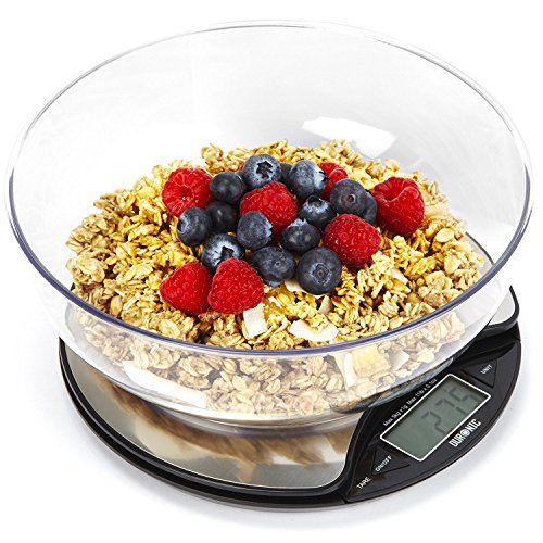 Duronic KS3000 Báscula Cocina Digital 5 Kg de Acero inoxidable Balanza Cocina Peso Pantalla LCD y Tazón Removible
