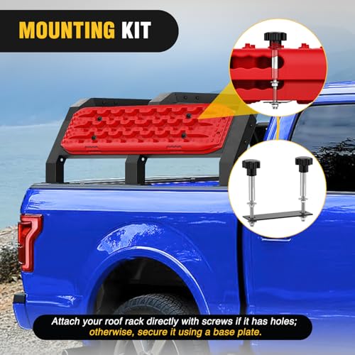Image of Nilight Recovery Off-road Traction Boards Emergency Tire Mats For 4WD 4X4 Mud Sand Snow with 2PCS Mounting kit Zipper Bag 2 leashes (Red)