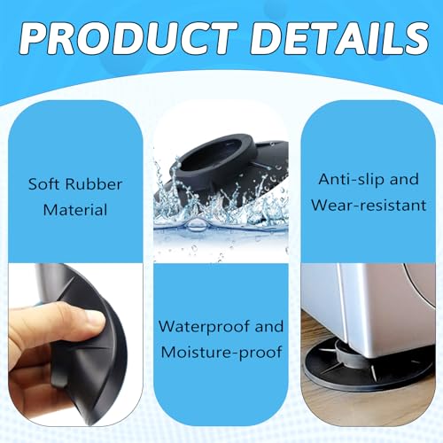 4 Stück Schwingungsdämpfer, Vibrationsdämpfer Waschmaschine Antirutsche Vibrationsdämpfer Silikon Pad Tragbare Anti Vibration Universal Gummi Füße für Waschmaschine Trockner Kühlschrank Tisch(Schwarz)