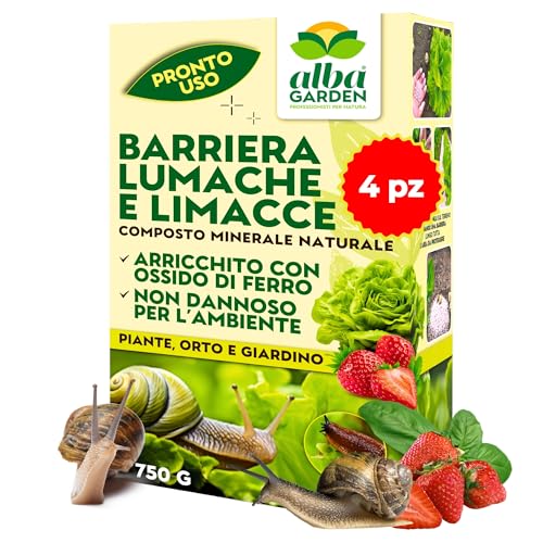 Albagarden - Lumachicida Naturale con Ossido di Ferro - Barriera Lumache e Limacce a Base di Minerali - Granulare 750 gr (4 Scatole)