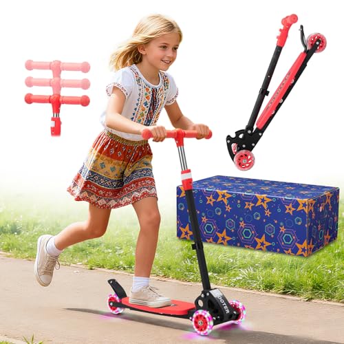 Scooter, Heavy-Duty Metal Frame 3-Wheel Scooter, 3-Speed Height Adjustable, LED