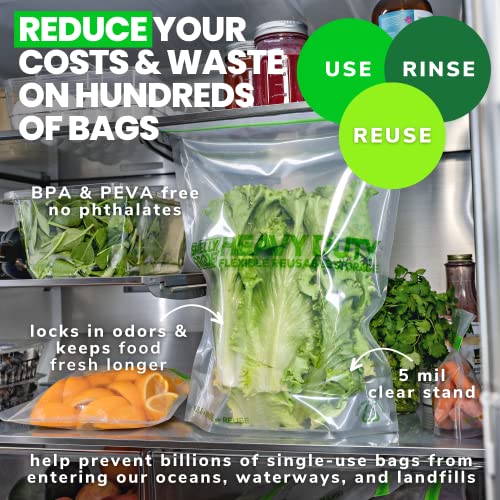 Heavy Duty Reusable Stand-Up Ziplock Bags For Food Storage By Smelly Proof, Usa Made, No Peva & Bpa Free, Reusable Freezer Bags, Dishwasher-Safe, Triple Zip, Clear 5-Mils Xxl 2-Gallon 12" X 16" - 5Pk #TOP4