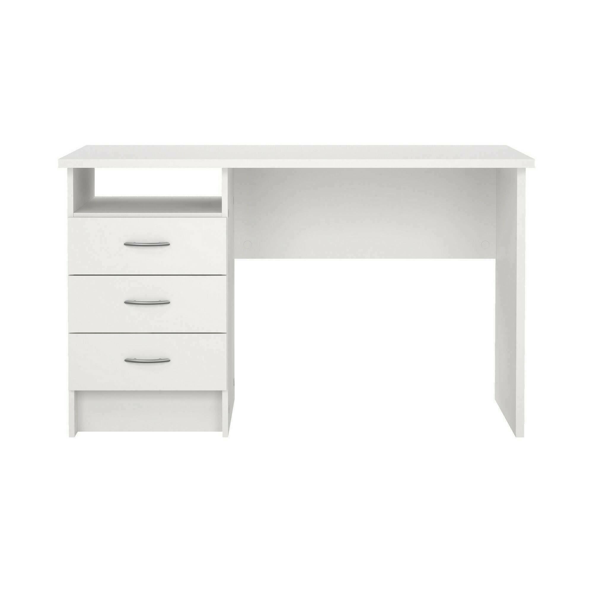 Dmora Scrivania 48.1x120.1x72.6h cm Bianco 3 Cassetti Materiale Piano in Legno Nobilitato, Colore Piano Bianco