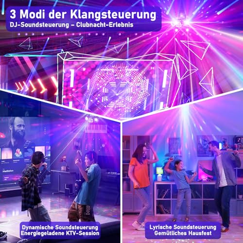 Vicalo Discolicht Partylicht mit Dual Disco Bällen – RGB Sound-aktivierte Partylichter, Effekt Licht für DJ, KTV, Club, Weihnachtsfeier