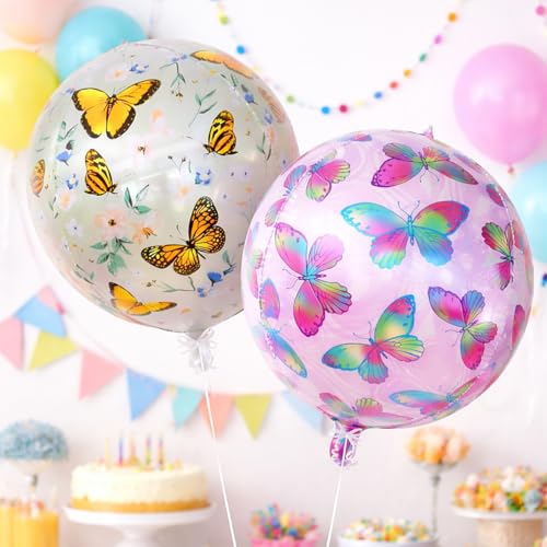 Image of Rozi Decoration Butterfly Print Balloons Set for Birthday Parties Decoration, Floral Theme Round Balloons for Kids Party, Baby Shower and Celebration Decor (Multicolor Design) Pack of 2 Pcs