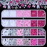 2 Boxes 3D Flower Nail Charms White Pink Flowers for Nails 3D Colorful Crystal AB&Transparent Bow Butterfly Charms for DIY Nail Art Decoration Making Craft
