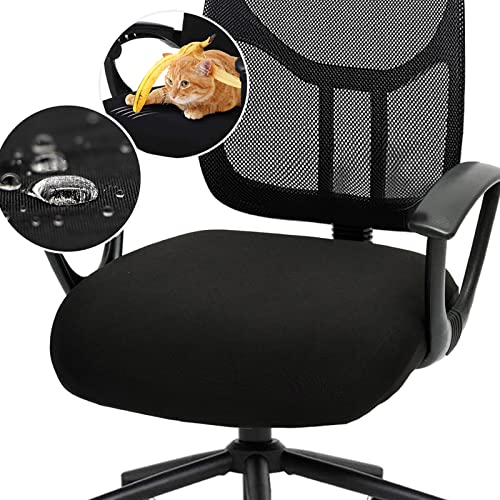Image of Water-resistant Stretchable Desk Office Chair Seat Cushion Covers - Universal Spandex Computer Chair Slipcover - Removable Washable Rotating Backrest Coverings & Cushion Protectors for Dogs, Cats