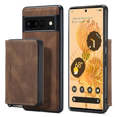 Étui portefeuille Google Pixel 7 en cuir magnétique élégant marron