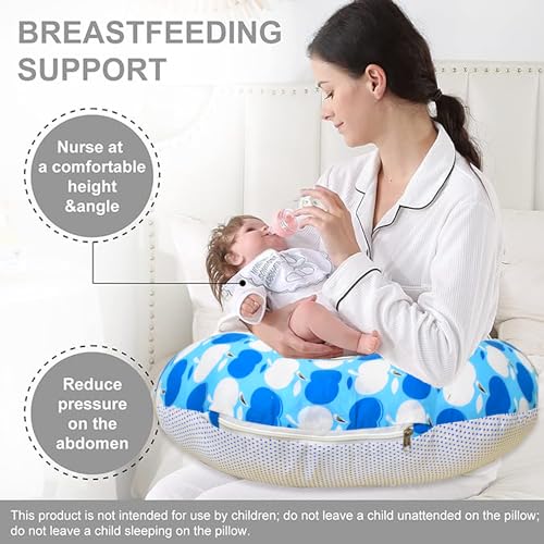 Image of VParents Multipurpose Baby Feeding Nursing Cum Maternity Pillow for New Born Cotton, Recommended for Maternity, Nursing, Medical Cheeky Cheeky (Blue) 110501