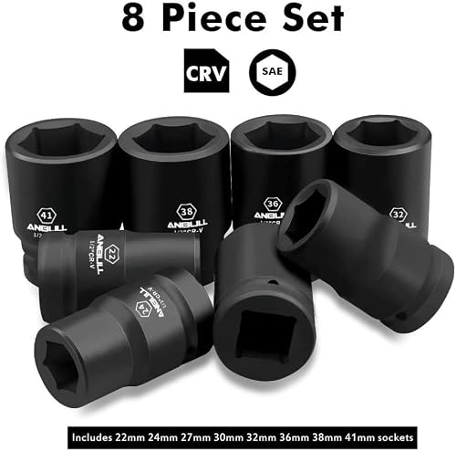 Anbull 1" Drive Jumbo Impact Socket Set, 9 Pieces Universal Hex Deep Socket Set with Heavy Duty Storage Case, Metric and Standard Sizes (22,24,27,30,32,36,38,41mm), Cr-V Steel — view 6