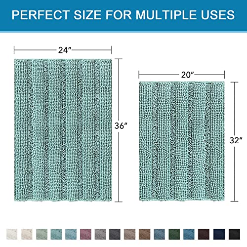 H.VERSAILTEX 2 Piece Bathroom Set - Super Absorbent Chenille Striped Bath Mats - Non Skid, Machine Washable - Eggshell Blue, 24 x 36 Plus 20 x 32 Inches by H.VERSAILTEX - Image 5
