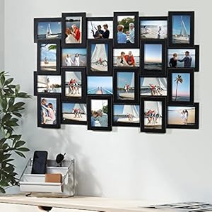 Asense collage picture frames 4×6 24 openings wall hanging family multiple selfie gallery wall mounting photo frames black assembly required  urban country home decor