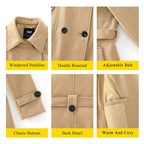 Ggleaf Women's Double Breasted Pea Coat Slim Winter Mid-Long Trench Coat With Long Belt Khaki Large #TOP5