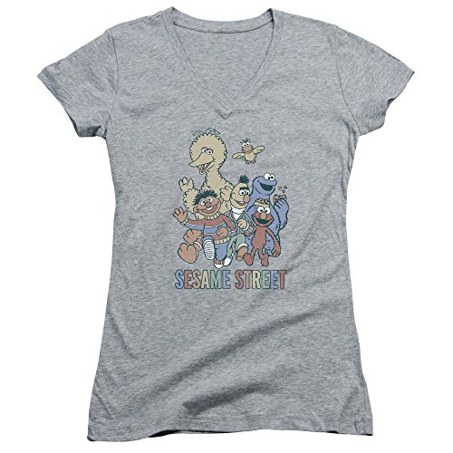 MMM Merchandising Sesame Street Juniors colorful Group V-Neck T-Shirt, XX-Large, Athletic Heather