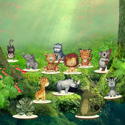 Geetery LEC-GEETERY-2253 12 Pcs Woodland Animals Wooden Animal Cutout Shapes Forest Painted Woodland Baby Shower Decorations Woodland Creatures Wood Table Centerpieces thumb #6