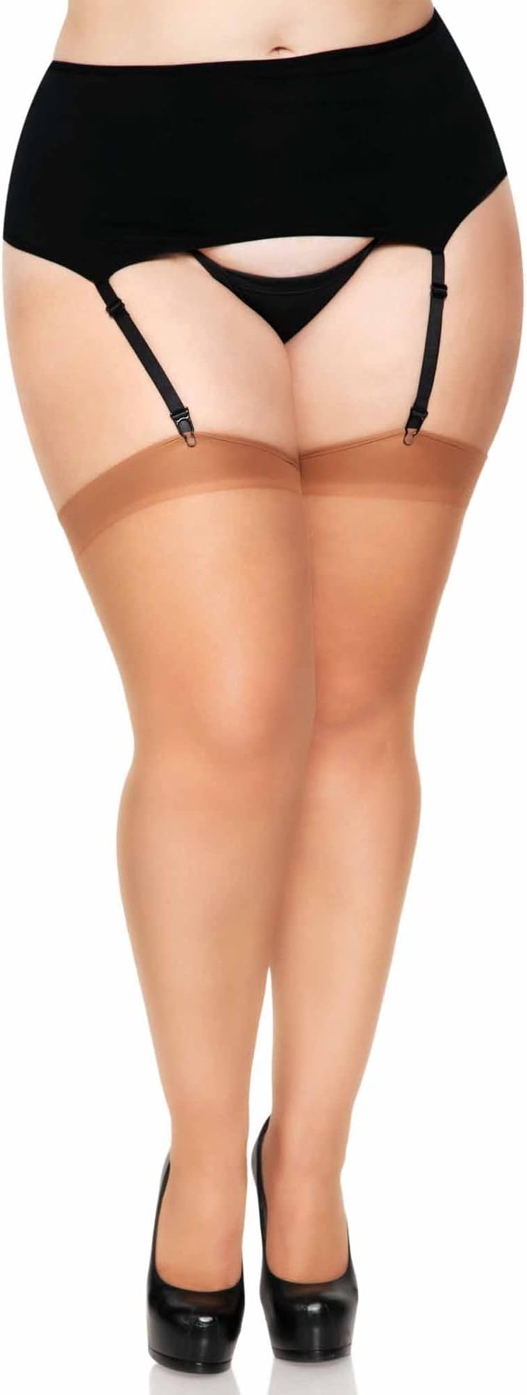 Leg Avenue Sheer backseam stockings +, Tan, Plus Size