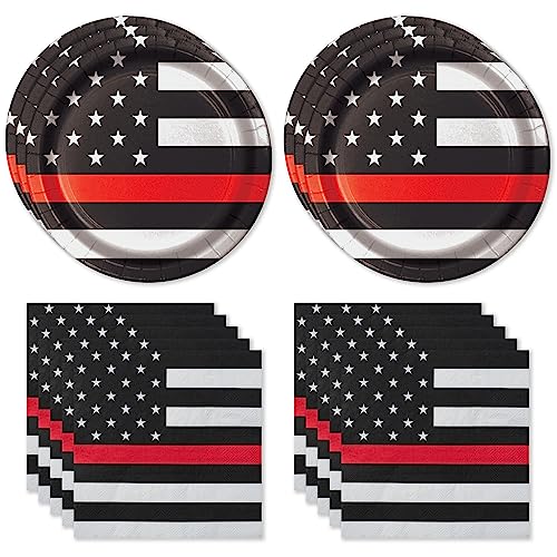 Firefighter EMT Party Set-16 Plates & Napkins-Thin Red Line-Havercamp