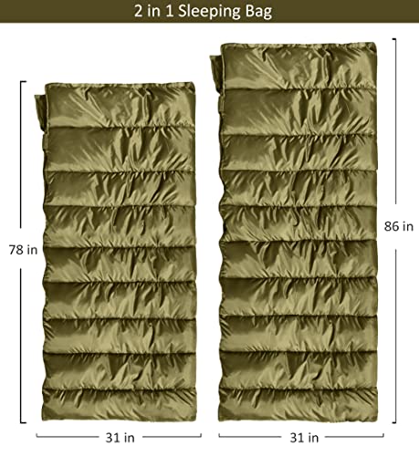 Image of Olive Fleece Double Big Sleeping Bag ! Perfect for Camping | Queen Size ! Temp 0 Degree ! Will Keep You warm and Cozy |