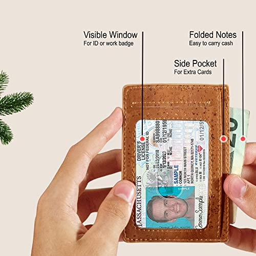 Image of Corkor Cork Card Holder Men - Cork Wallet - Vegan Leather - Minimalist Slim Front Pocket RFID