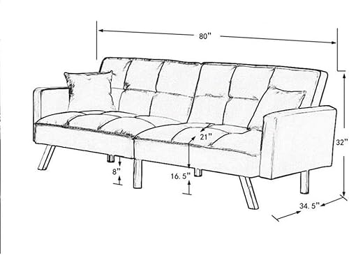 Miniatura 3 de Legend Vansen Futón convertible de tela de terciopelo de 80 pulgadas con dos almohadas, sofá cama con 3 respaldos ajustables, sofá cama grande para