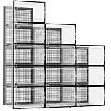 Kuject XX-Large Shoe Storage Boxes Organizers Clear Plastic Stackable 12 Pack, Shoe Rack & Holder Substitute, Sneaker Containers, Toy Storage Organizer Bins for Entryway, Closet, Under Bed, Black
