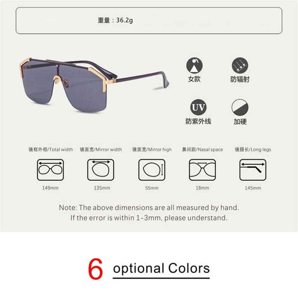 Occhiali da sole quadrati oversize da donna Occhiali da sole sfumati con parte superiore piatta da uomo con paralume a specchio Uv400