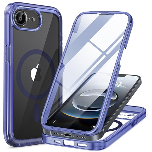 Image of Miracase for iPhone 17e Case & iPhone 16e Case, Full-Body Phone with Built-in Glass Screen Protector, [Magnetic with MagSafe] Military Drop Proof 17 E / 16 E Cover Bumper 6.1 inch, Clear Blue